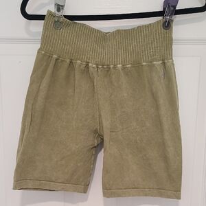Free People Rib High-Waist Olive Green Stretch Shorts